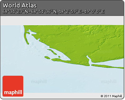 Physical 3D Map of the Area around 68° 44' 30" N, 48° 31' 29" E