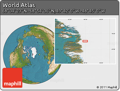 Satellite Location Map of the Area around 68° 44' 30" N, 49° 13' 30" W