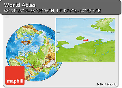 Physical Location Map of the Area around 68° 44' 30" N, 50° 13' 30" E