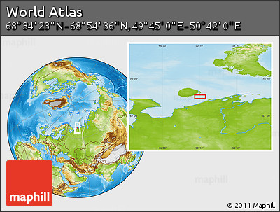 Physical Location Map of the Area around 68° 44' 30" N, 50° 13' 30" E