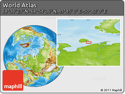 Physical Location Map of the Area around 68° 44' 30" N, 50° 13' 30" E