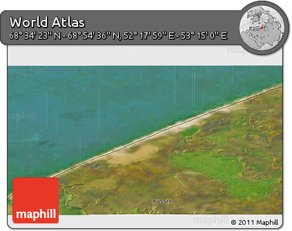 Satellite 3D Map of the Area around 68° 44' 30" N, 52° 46' 29" E