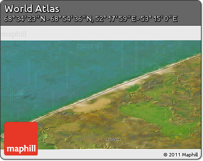 Satellite 3D Map of the Area around 68° 44' 30" N, 52° 46' 29" E