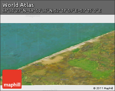 Satellite 3D Map of the Area around 68° 44' 30" N, 52° 46' 29" E