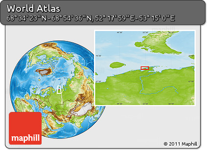 Physical Location Map of the Area around 68° 44' 30" N, 52° 46' 29" E