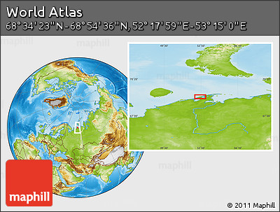 Physical Location Map of the Area around 68° 44' 30" N, 52° 46' 29" E