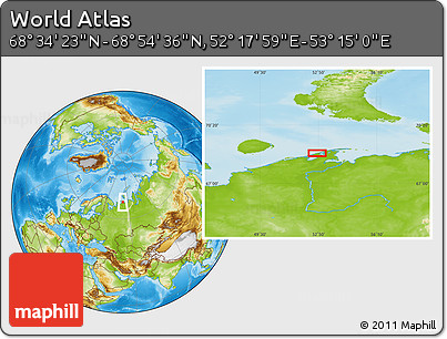 Physical Location Map of the Area around 68° 44' 30" N, 52° 46' 29" E