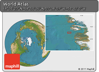 Satellite Location Map of the Area around 68° 44' 30" N, 55° 10' 29" W