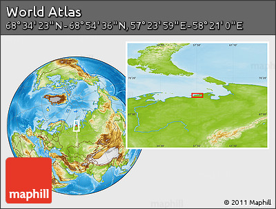 Physical Location Map of the Area around 68° 44' 30" N, 57° 52' 30" E