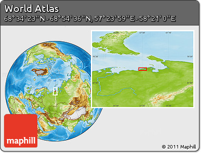 Physical Location Map of the Area around 68° 44' 30" N, 57° 52' 30" E