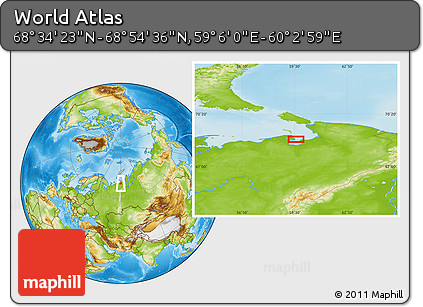 Physical Location Map of the Area around 68° 44' 30" N, 59° 34' 30" E