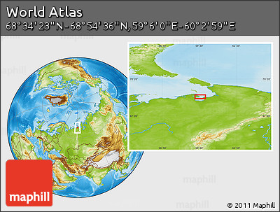 Physical Location Map of the Area around 68° 44' 30" N, 59° 34' 30" E