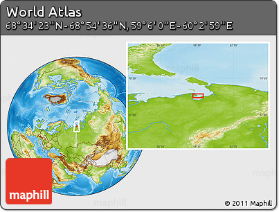 Physical Location Map of the Area around 68° 44' 30" N, 59° 34' 30" E