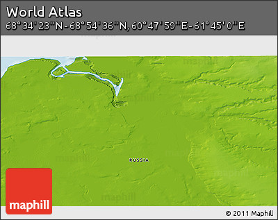Physical 3D Map of the Area around 68° 44' 30" N, 61° 16' 29" E