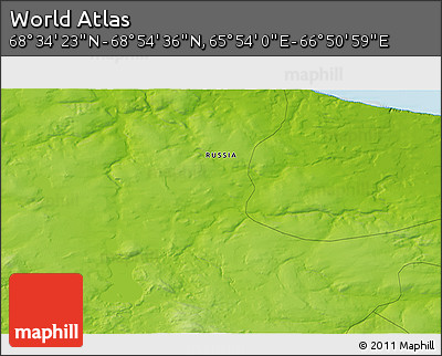 Physical 3D Map of the Area around 68° 44' 30" N, 66° 22' 30" E