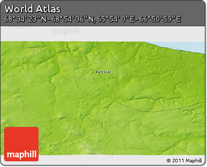 Physical 3D Map of the Area around 68° 44' 30" N, 66° 22' 30" E