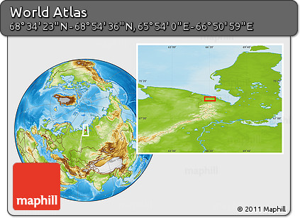 Physical Location Map of the Area around 68° 44' 30" N, 66° 22' 30" E