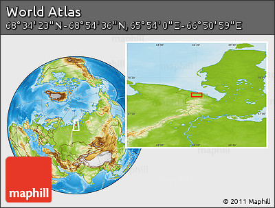 Physical Location Map of the Area around 68° 44' 30" N, 66° 22' 30" E