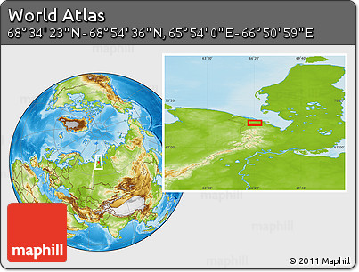 Physical Location Map of the Area around 68° 44' 30" N, 66° 22' 30" E