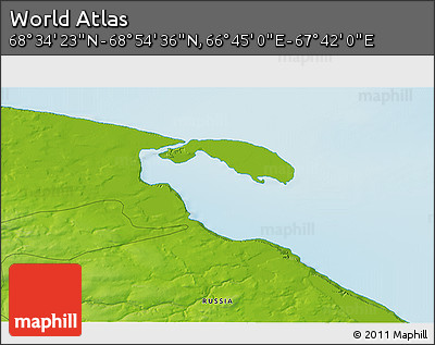Physical 3D Map of the Area around 68° 44' 30" N, 67° 13' 29" E
