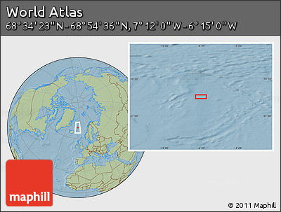 Savanna Style Location Map of the Area around 68° 44' 30" N, 6° 43' 29" W, hill shading
