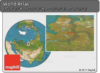 Satellite Location Map of the Area around 68° 44' 30" N, 72° 19' 29" E