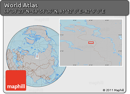 Gray Location Map of the Area around 68° 44' 30" N, 81° 40' 30" E, hill shading