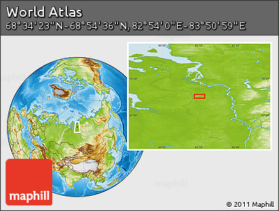 Physical Location Map of the Area around 68° 44' 30" N, 83° 22' 30" E