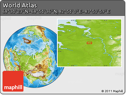 Physical Location Map of the Area around 68° 44' 30" N, 83° 22' 30" E