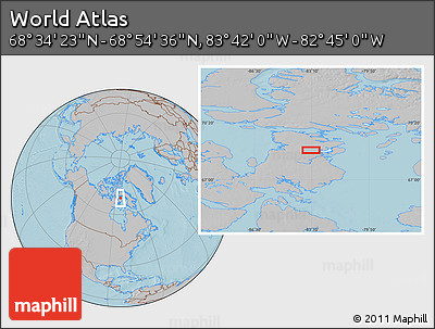 Gray Location Map of the Area around 68° 44' 30" N, 83° 13' 29" W, hill shading