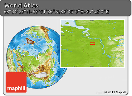 Physical Location Map of the Area around 68° 44' 30" N, 84° 13' 29" E