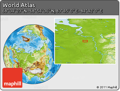 Physical Location Map of the Area around 68° 44' 30" N, 84° 13' 29" E