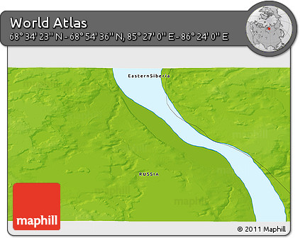 Physical 3D Map of the Area around 68° 44' 30" N, 85° 55' 30" E
