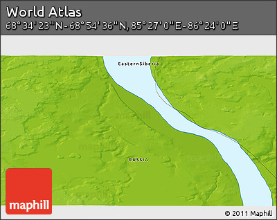 Physical 3D Map of the Area around 68° 44' 30" N, 85° 55' 30" E