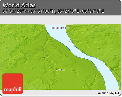 Physical 3D Map of the Area around 68° 44' 30" N, 85° 55' 30" E