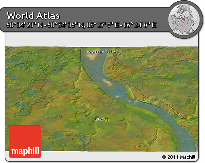 Satellite 3D Map of the Area around 68° 44' 30" N, 85° 55' 30" E