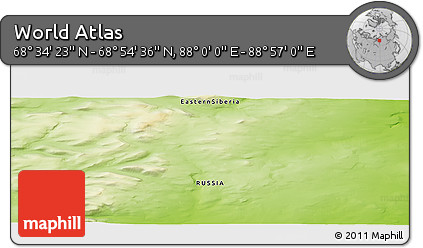 Physical Panoramic Map of the Area around 68° 44' 30" N, 88° 28' 29" E