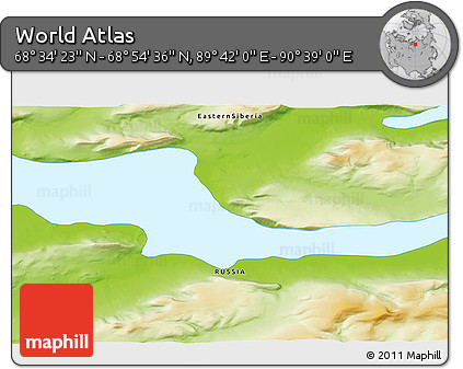 Physical 3D Map of the Area around 68° 44' 30" N, 90° 10' 30" E