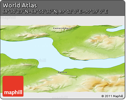 Physical 3D Map of the Area around 68° 44' 30" N, 90° 10' 30" E