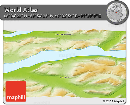 Physical 3D Map of the Area around 68° 44' 30" N, 91° 1' 30" E