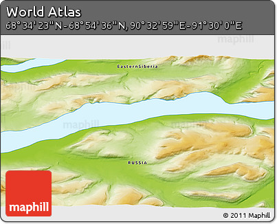 Physical 3D Map of the Area around 68° 44' 30" N, 91° 1' 30" E