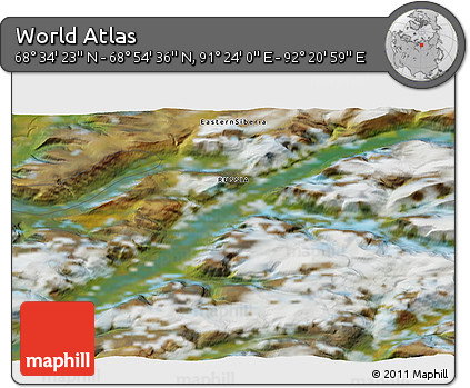 Satellite 3D Map of the Area around 68° 44' 30" N, 91° 52' 30" E