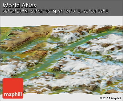 Satellite 3D Map of the Area around 68° 44' 30" N, 91° 52' 30" E