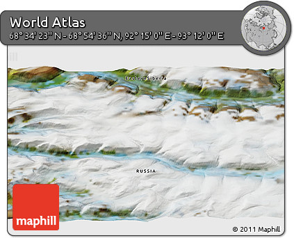 Satellite 3D Map of the Area around 68° 44' 30" N, 92° 43' 29" E