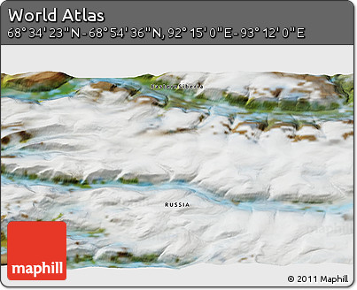 Satellite 3D Map of the Area around 68° 44' 30" N, 92° 43' 29" E