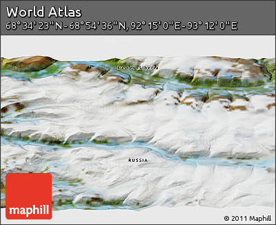 Satellite 3D Map of the Area around 68° 44' 30" N, 92° 43' 29" E
