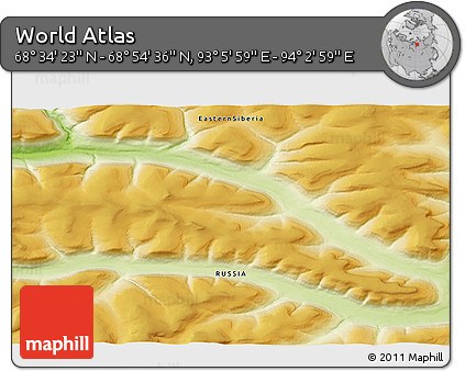 Physical 3D Map of the Area around 68° 44' 30" N, 93° 34' 29" E