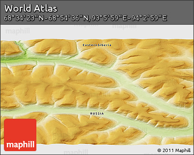Physical 3D Map of the Area around 68° 44' 30" N, 93° 34' 29" E