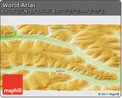 Physical 3D Map of the Area around 68° 44' 30" N, 93° 34' 29" E