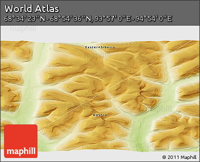 Physical 3D Map of the Area around 68° 44' 30" N, 94° 25' 30" E